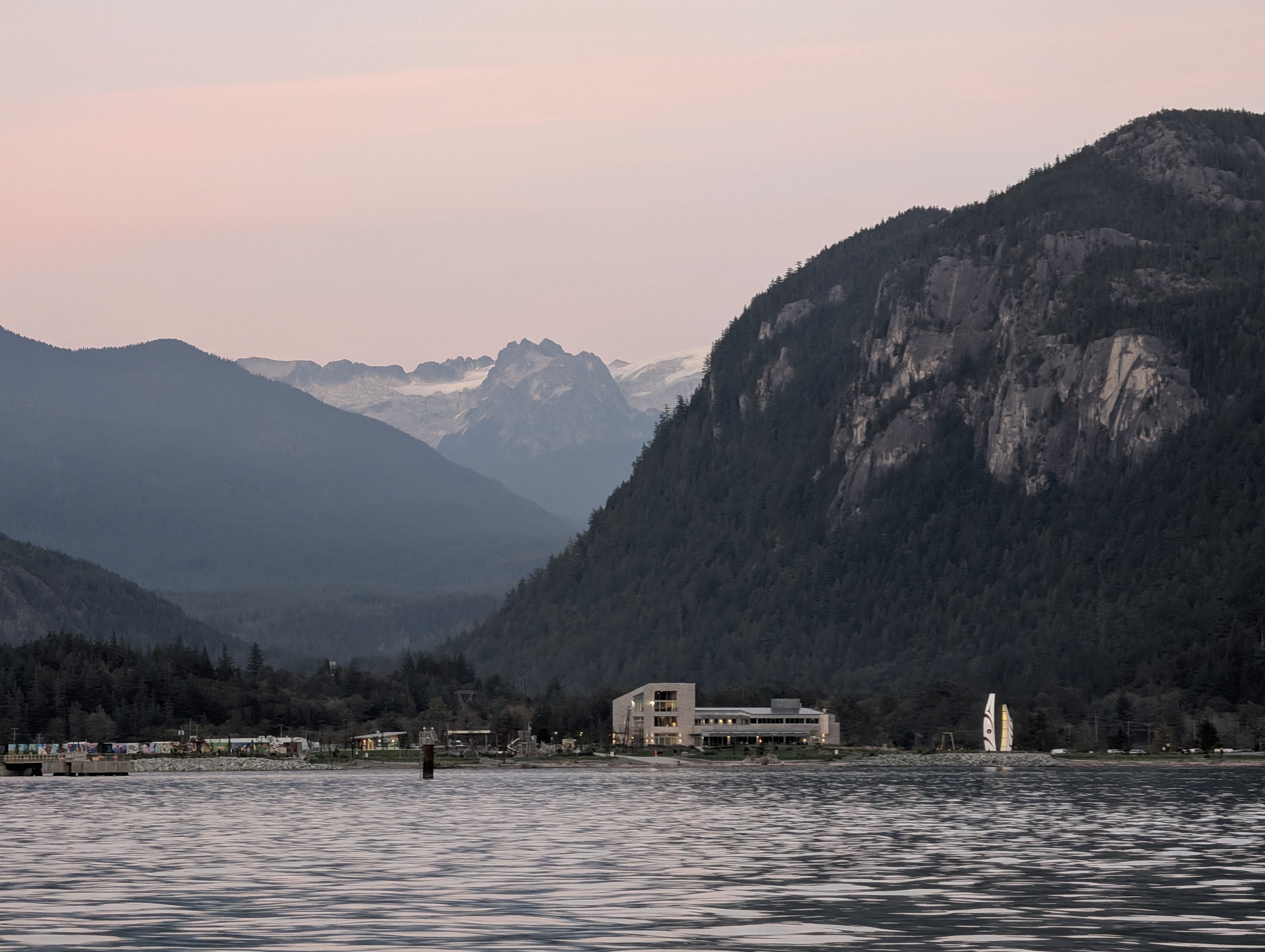 The Stawamus Chief granite monolith viewed from Howe Sound near Squamish BC